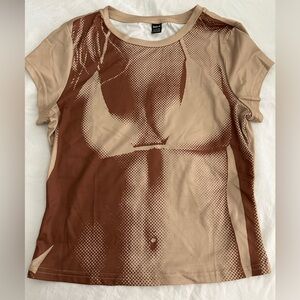 SHEIN Brown Graphic Short Sleeve Tee